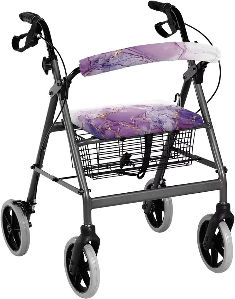 Rnyleeg Purple Marble Universal Rollator Walker Seat and Backrest Covers Walker Seat Covers for Ladies Seat and Backrest Rollbar Covers with Elastic Band - Image 1